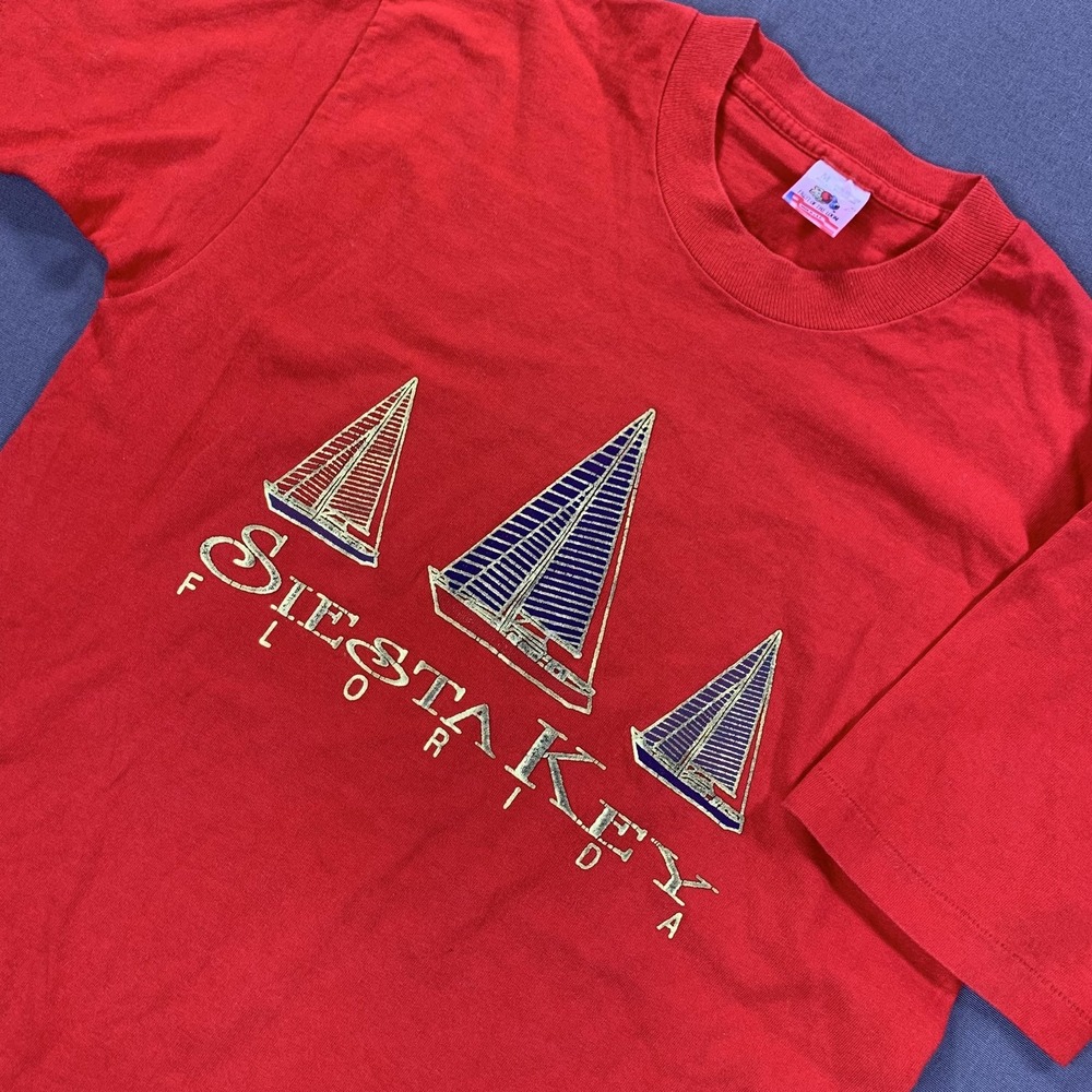 VTG Siesta Key Florida Shirt Mens MD Red Sailboat Graphic USA 90s Single Stitch